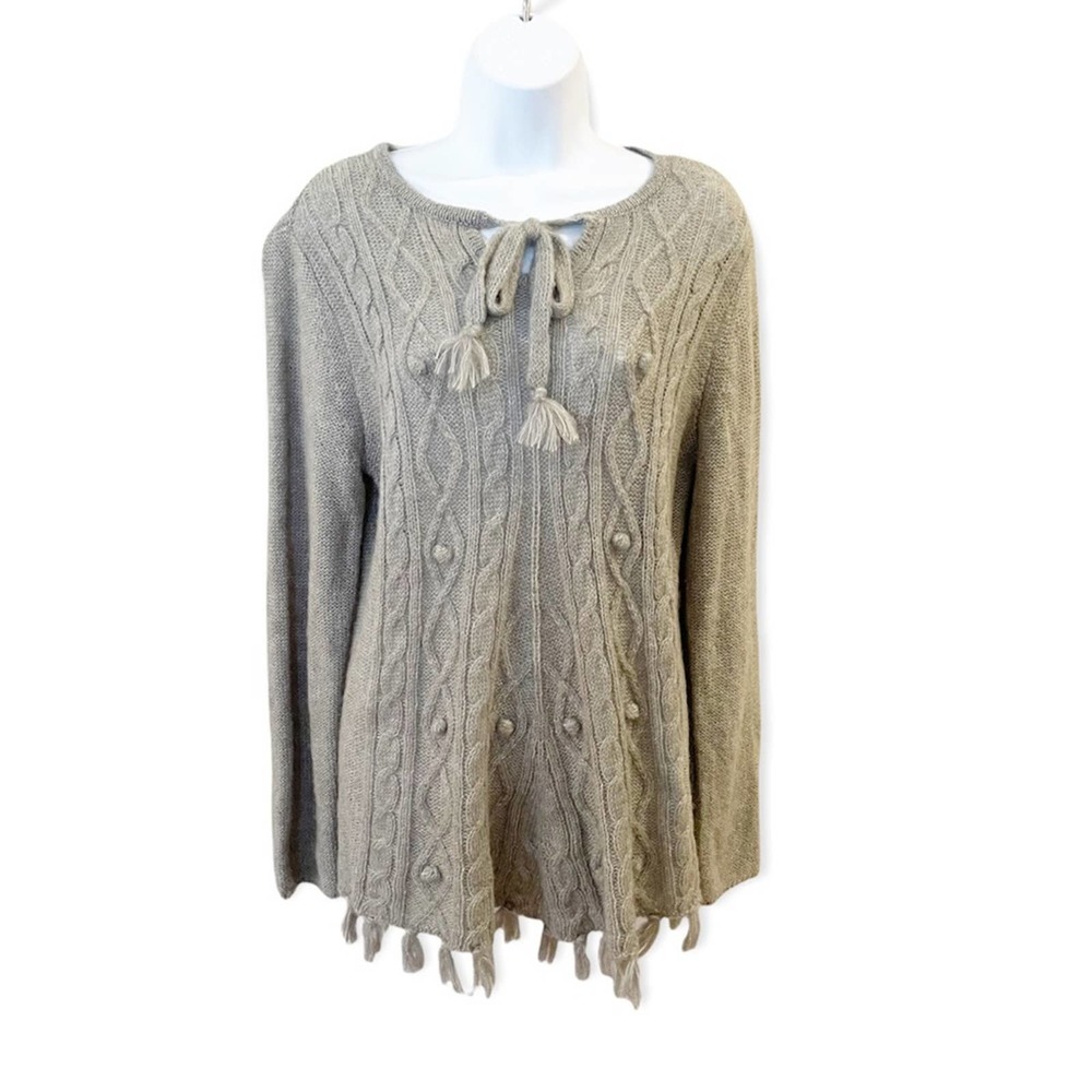 Prana Shelby Knit Pom Pom Poncho Sweater Size Large